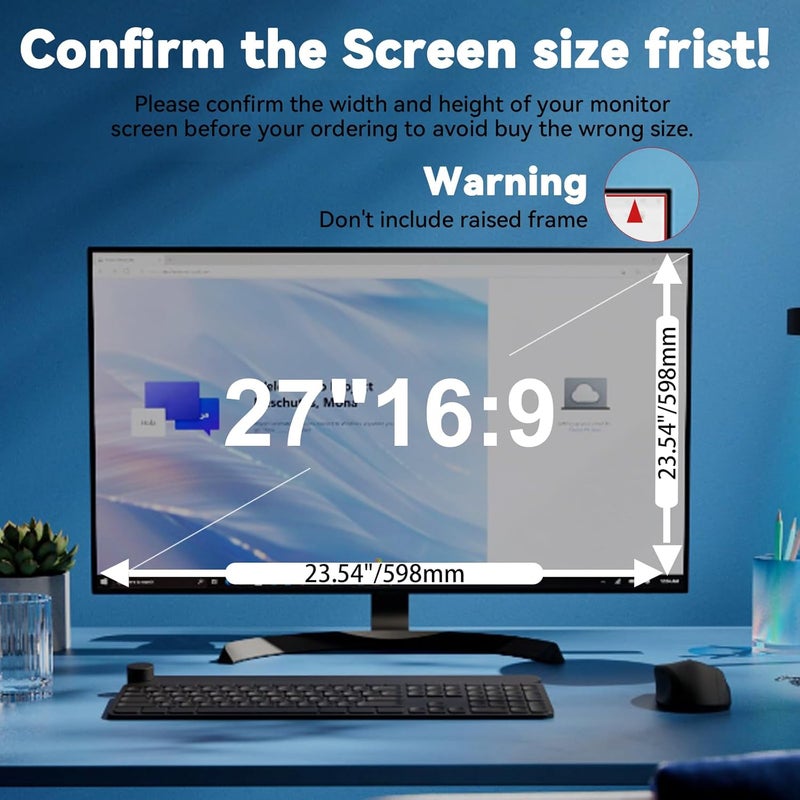 Vxaop [2 Pack] 27 Inch Computer Monitor Privacy Screen for 16:9 Aspect Ratio - Anti-Glare, Blue Light Filtering, Eye Protection, Removable Anti-Scratch Privacy Shield Screen 27in - Image 5